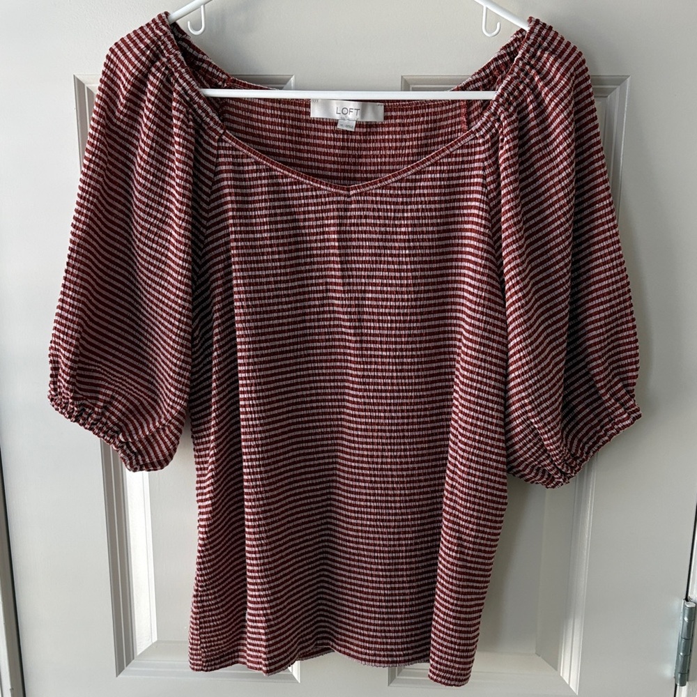 LOFT Puff Sleeve Striped Blouse